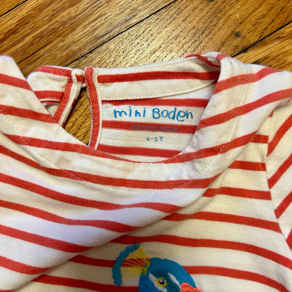 Mini Boden Red and White Striped Dress with Peacock Design - Picture 4 of 4